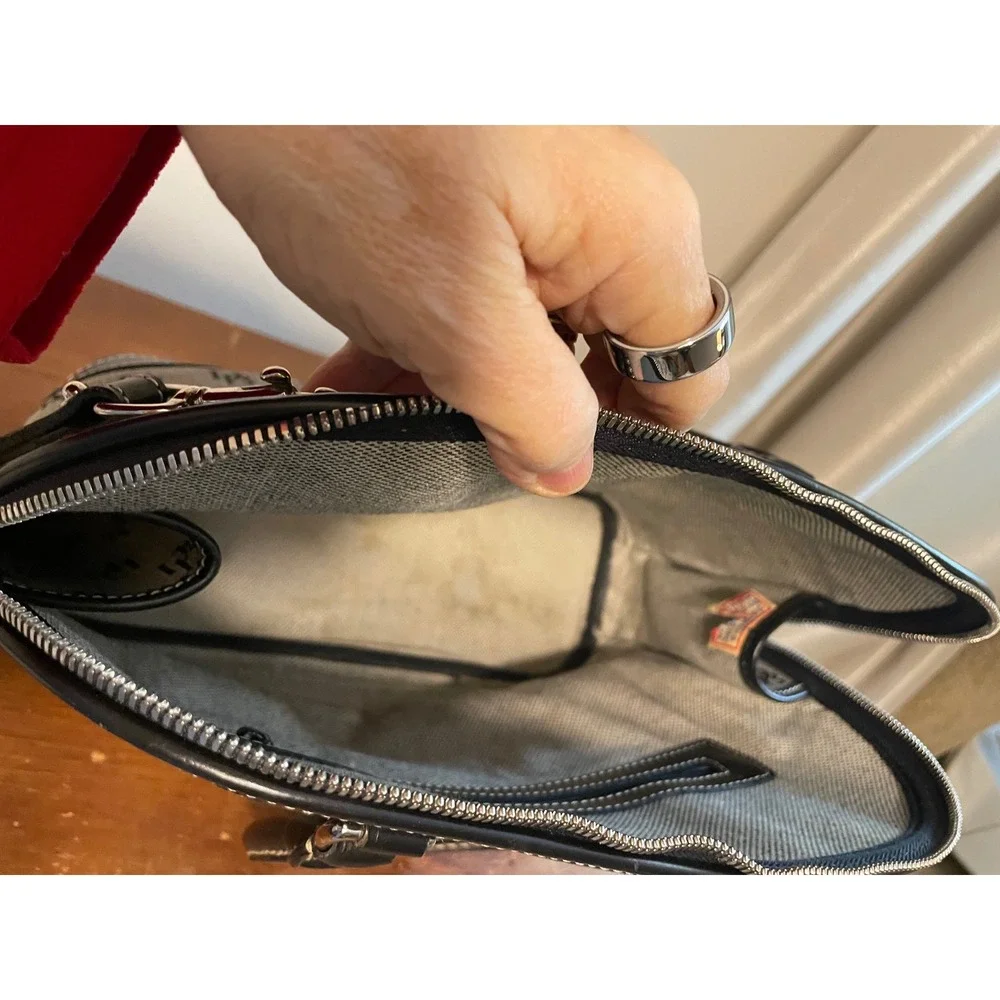 Dooney & Bourke Monogrammed Dome Satchel Bag‎ Black Grey Leather Trim